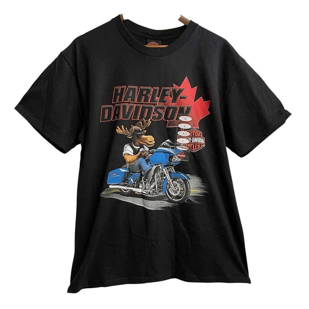 Harley-Davidson Graphic T-Shirt Mens Large Black Niagara Falls Canada Moose